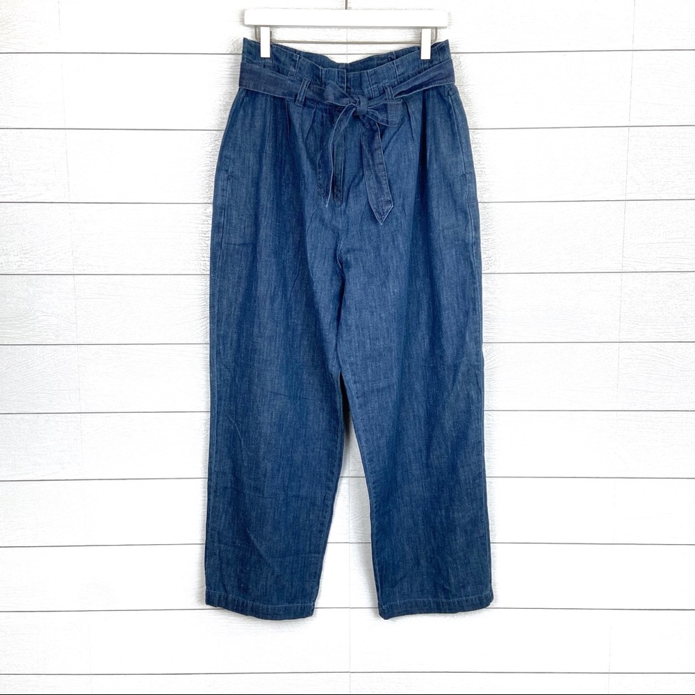 J.Crew Paper Bag Chambray Denim Wide Leg Tie Waist Pant
